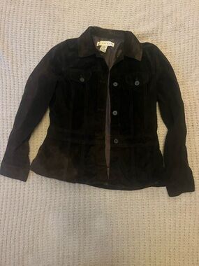 Apostrophe Dark Brown Suede Button-Front Jacket
